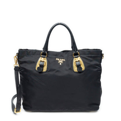 Prada Shopping Tote Bag Black Nylon Canvas