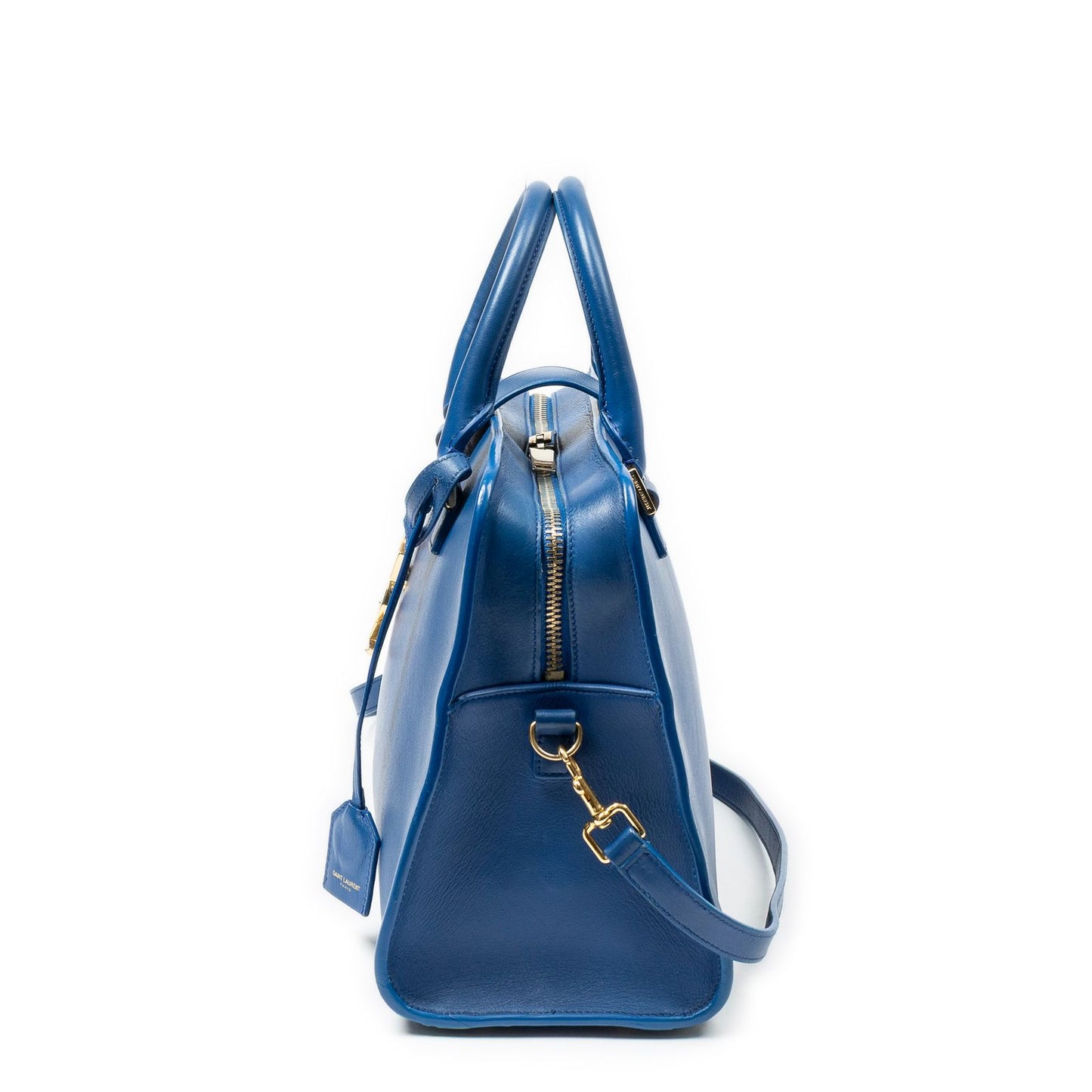 Saint Laurent Small Monogram Cabas Blue Calfskin Leather Shoulder Bag — view 3