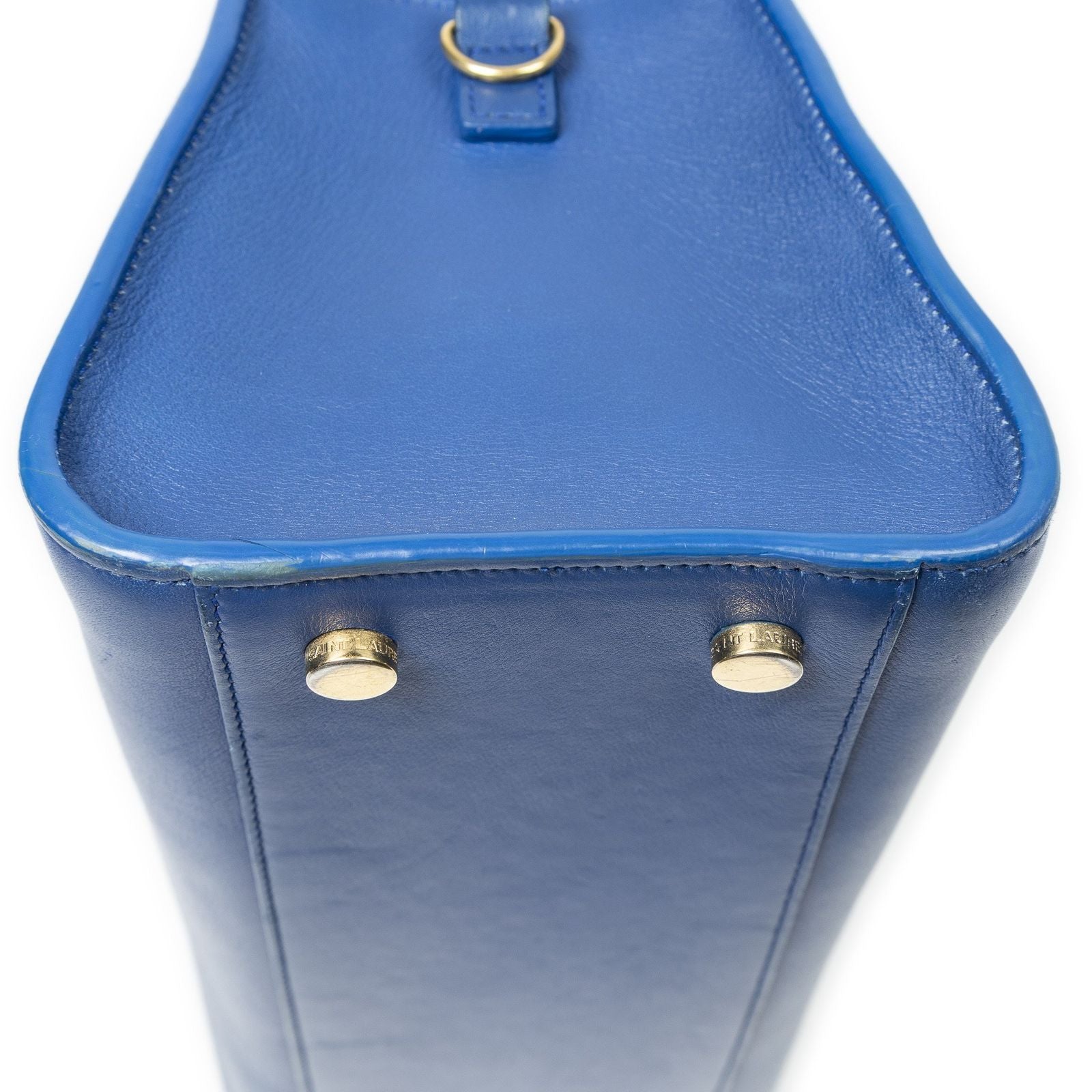 Saint Laurent Small Monogram Cabas Blue Calfskin Leather Shoulder Bag — view 7