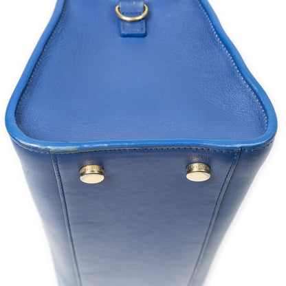Saint Laurent Small Monogram Cabas Blue Calfskin Leather Shoulder Bag — view 7
