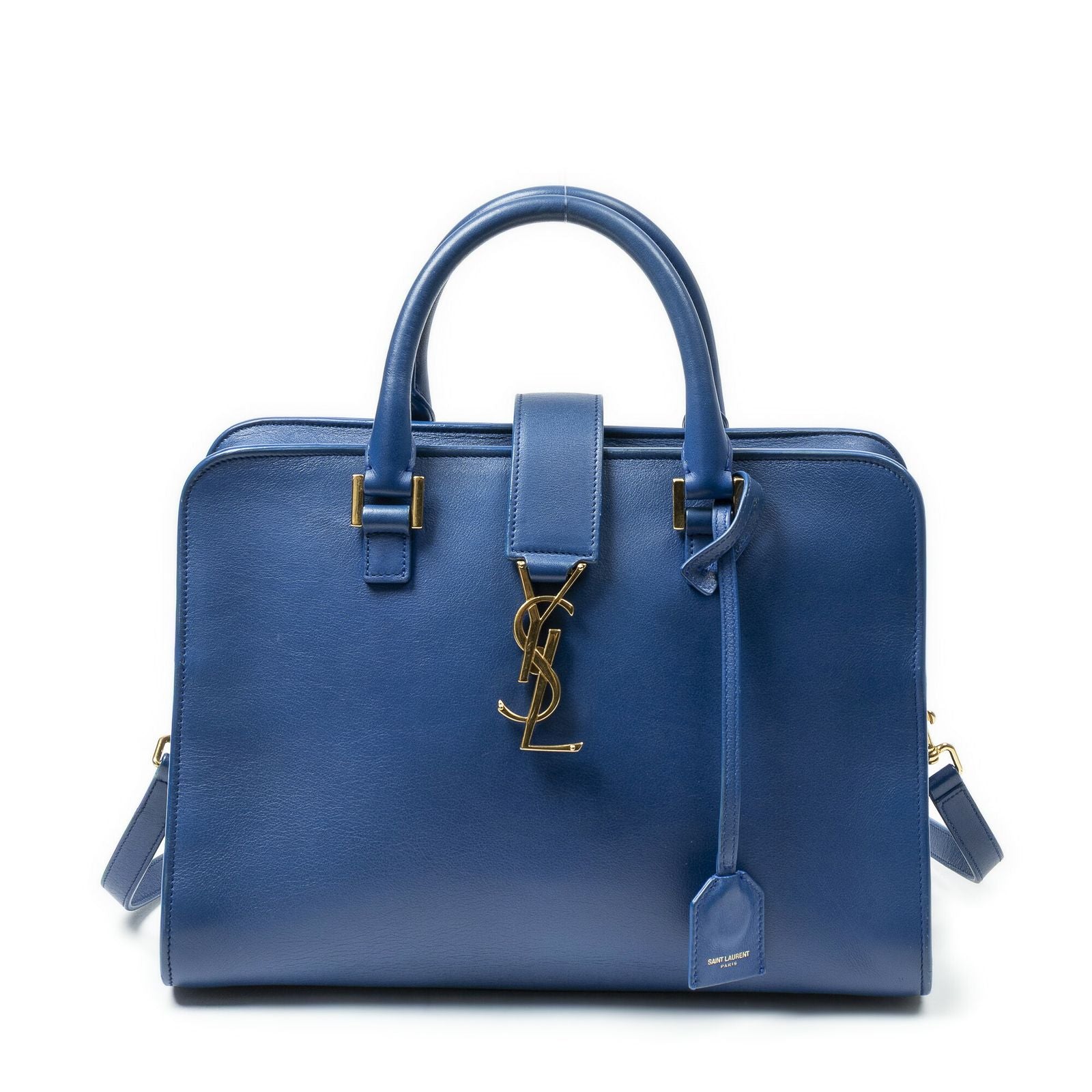 Saint Laurent Small Monogram Cabas Blue Calfskin Leather Shoulder Bag