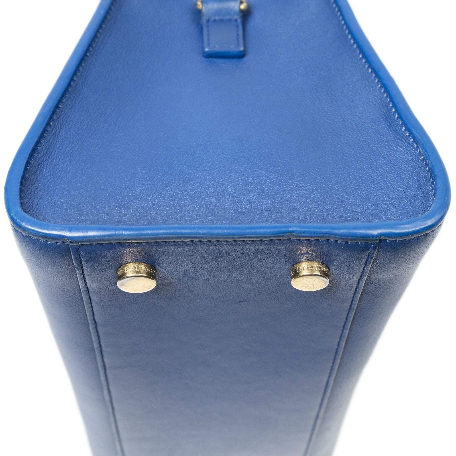 Saint Laurent Small Monogram Cabas Blue Calfskin Leather Shoulder Bag — view 8