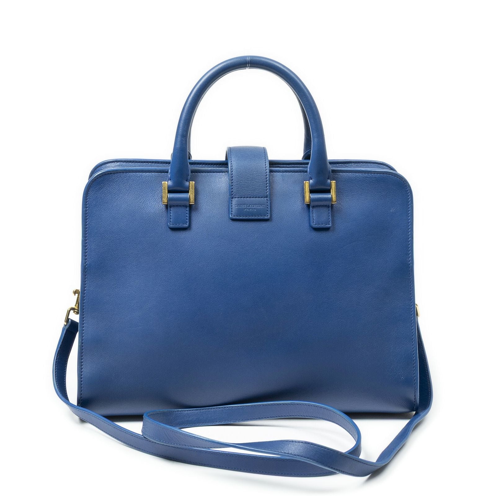 Saint Laurent Small Monogram Cabas Blue Calfskin Leather Shoulder Bag — view 5