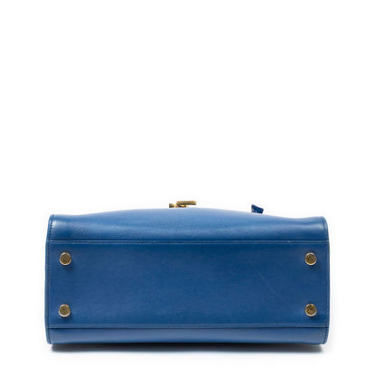 Saint Laurent Small Monogram Cabas Blue Calfskin Leather Shoulder Bag — view 6