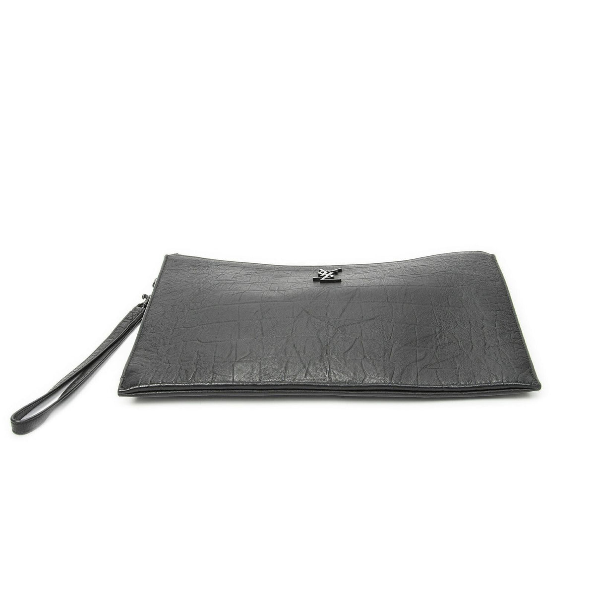 Saint Laurent Tablet Clutch Gray Croco Embossed Leather — view 3