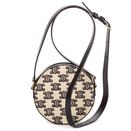 Celine Round Purse Crossbody Black Beige Triomphe Embroidery Canvas