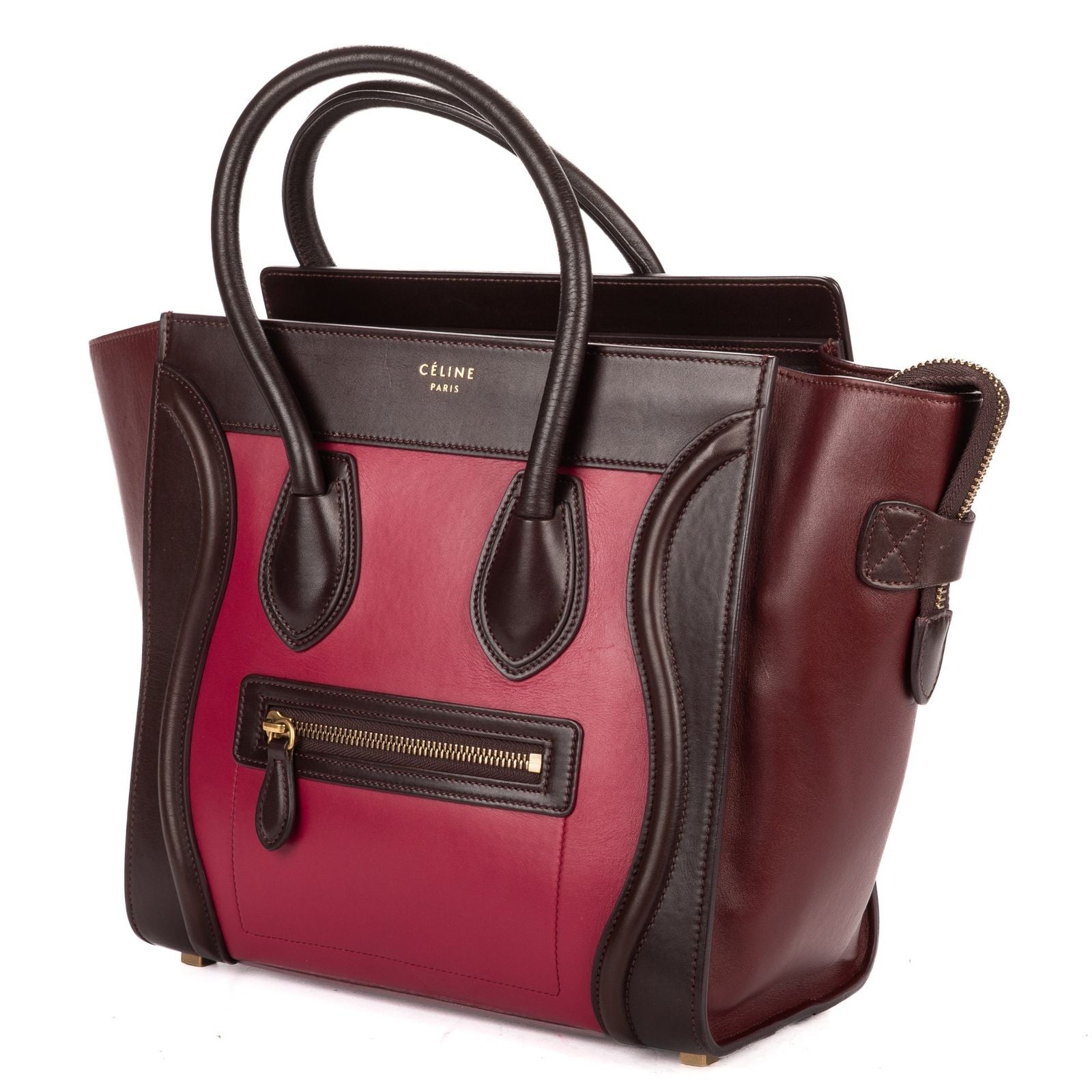 Celine Micro Tricolor Luggage Dark Brown Pink Burgundy Grain Calfskin Leather — view 2