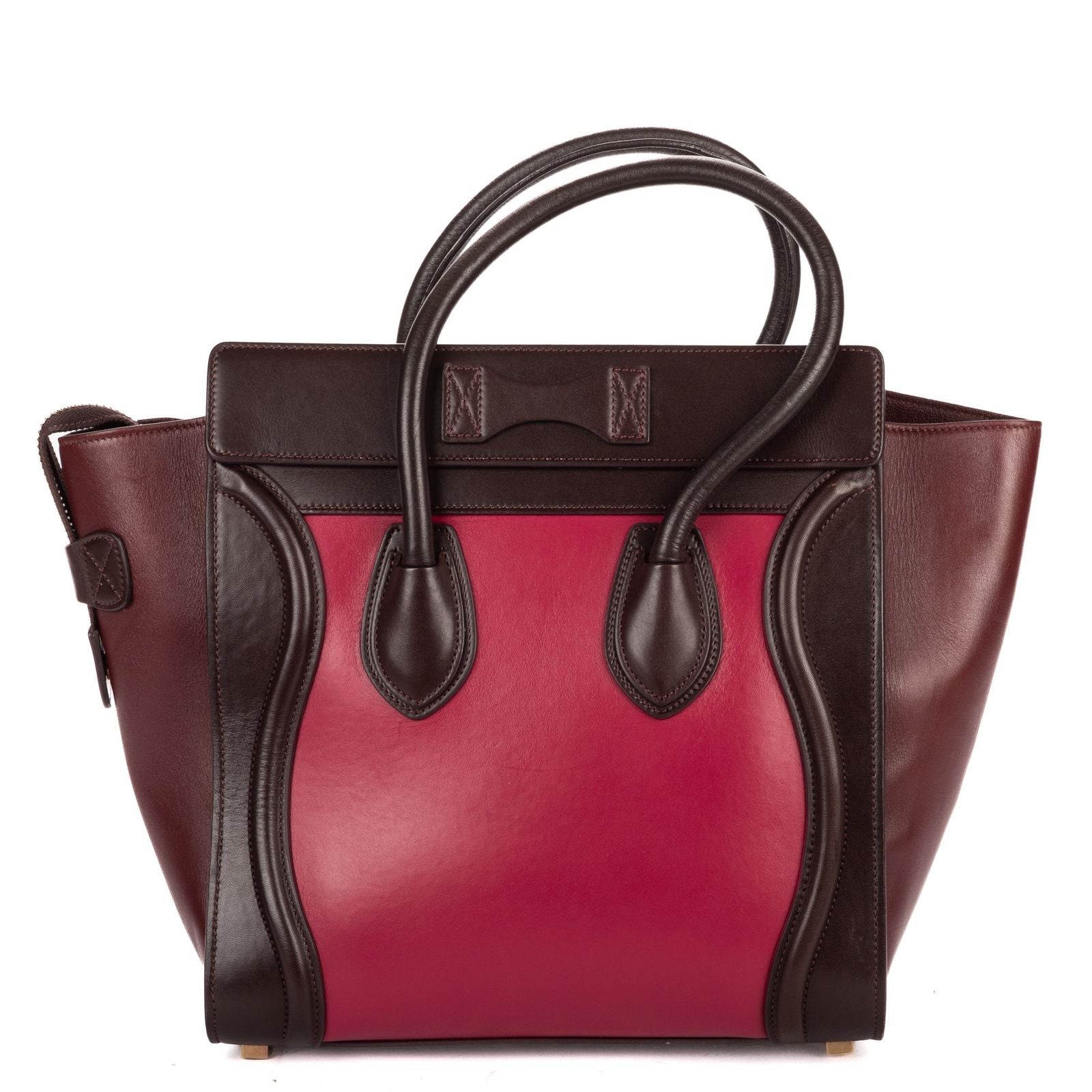 Celine Micro Tricolor Luggage Dark Brown Pink Burgundy Grain Calfskin Leather — view 5