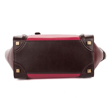 Celine Micro Tricolor Luggage Dark Brown Pink Burgundy Grain Calfskin Leather — view 6