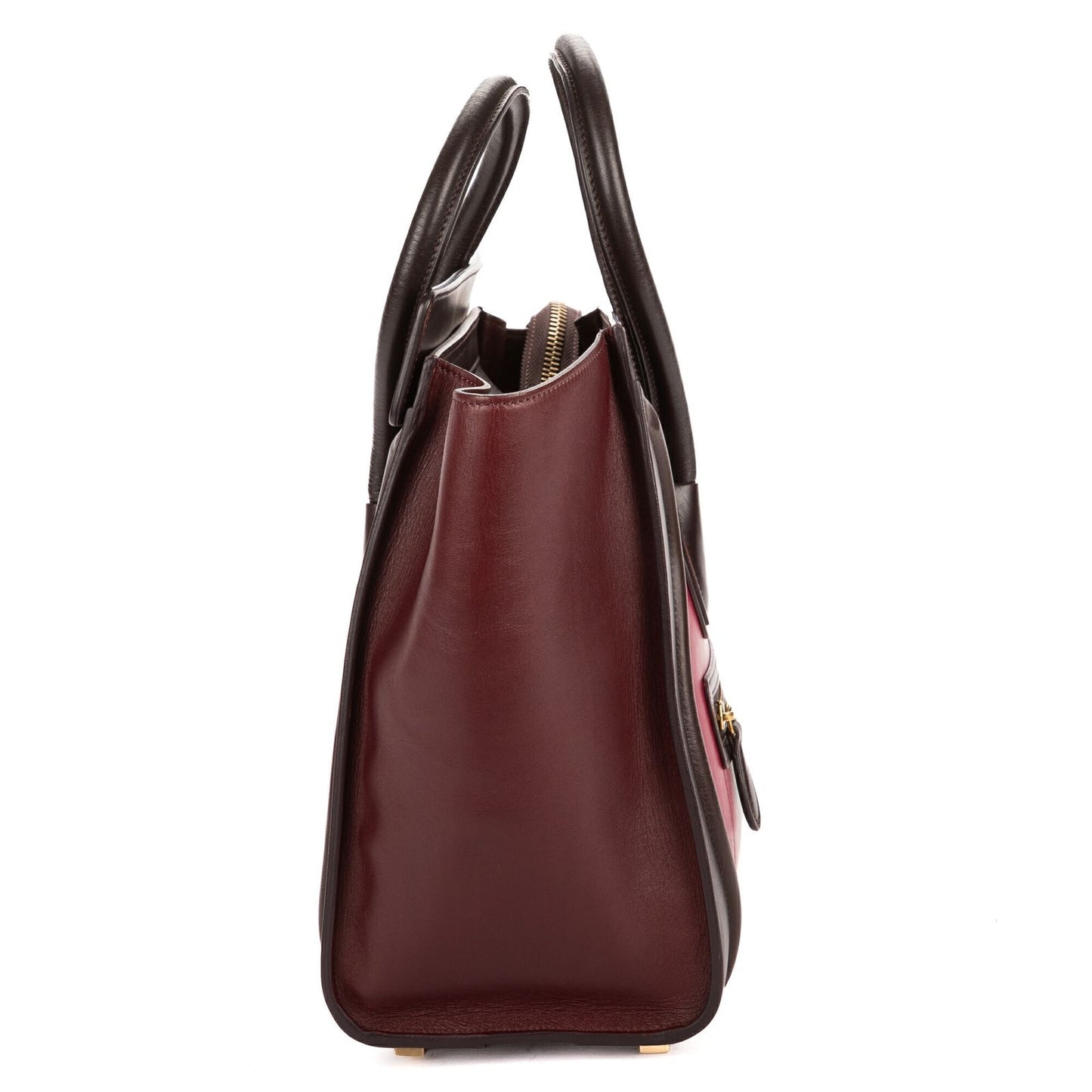 Celine Micro Tricolor Luggage Dark Brown Pink Burgundy Grain Calfskin Leather — view 4