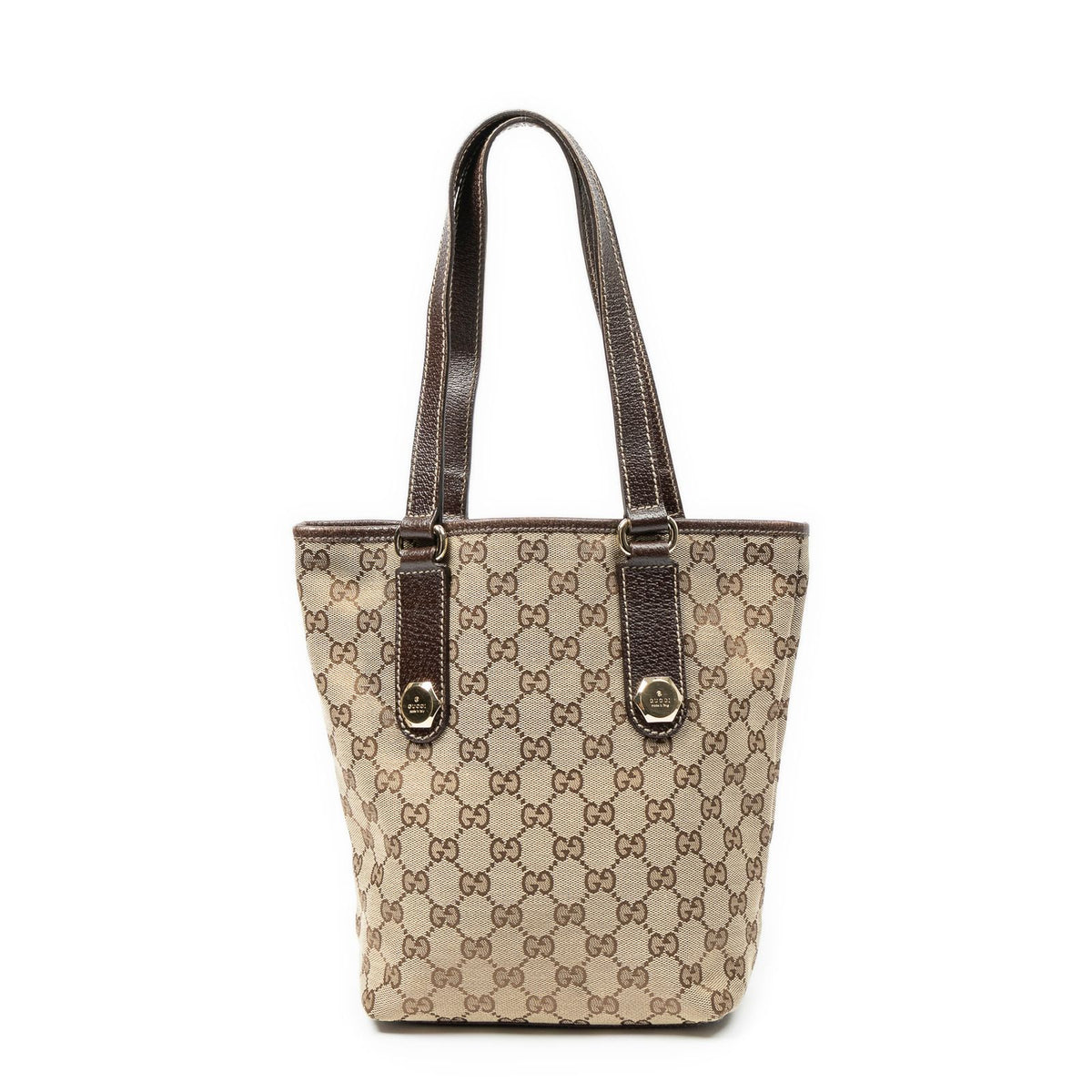 Gucci Charmy Bucket Tote Bag Brown Beige GG Canvas