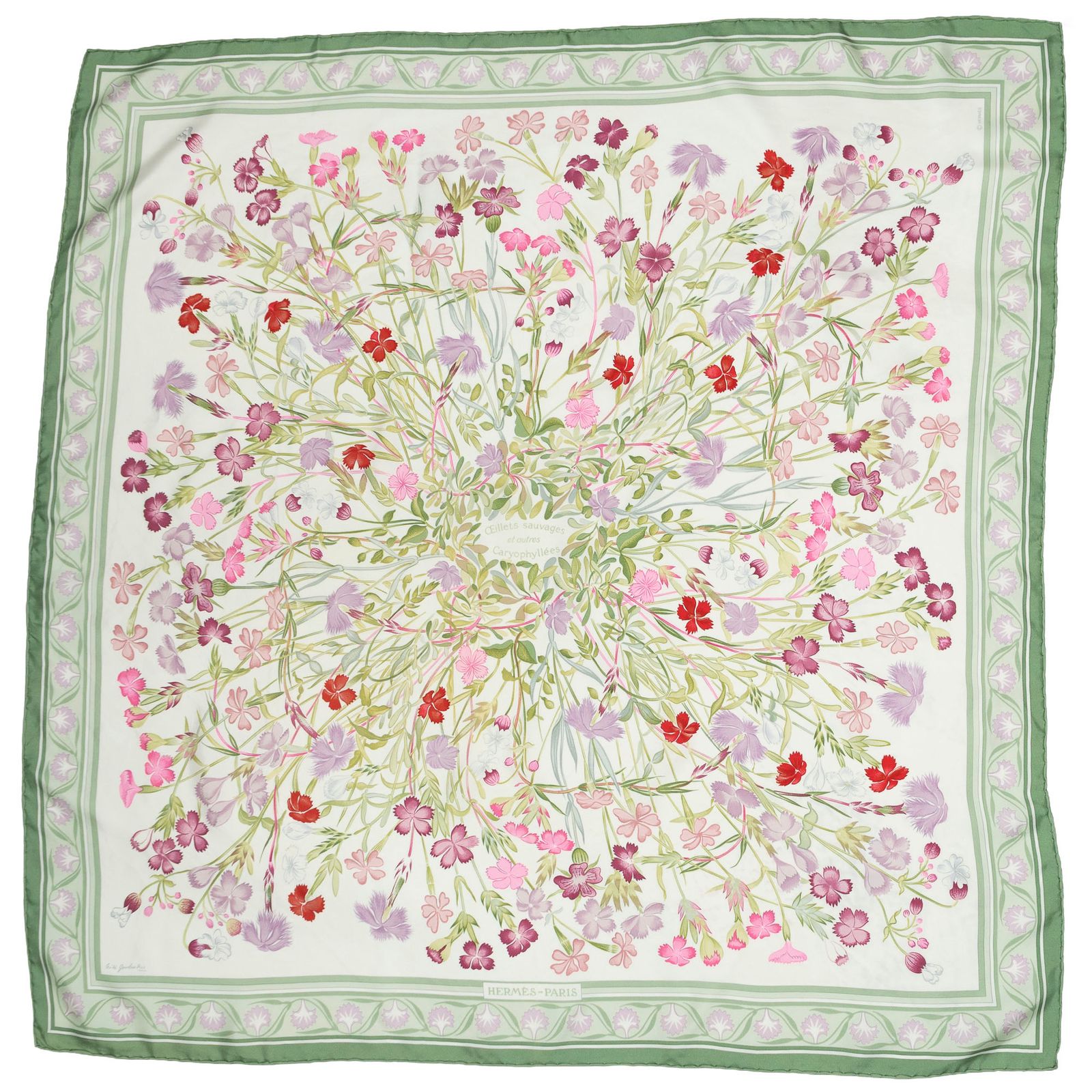 Hermes Scarf Green Lilac Pink Silk — view 2