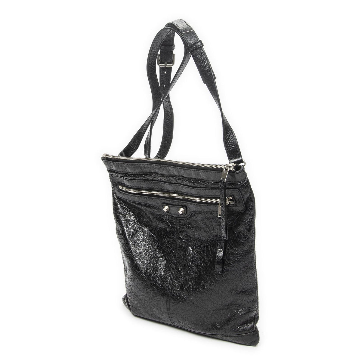 Balenciaga Messenger Bag Black Distressed Calfskin Leather — view 2