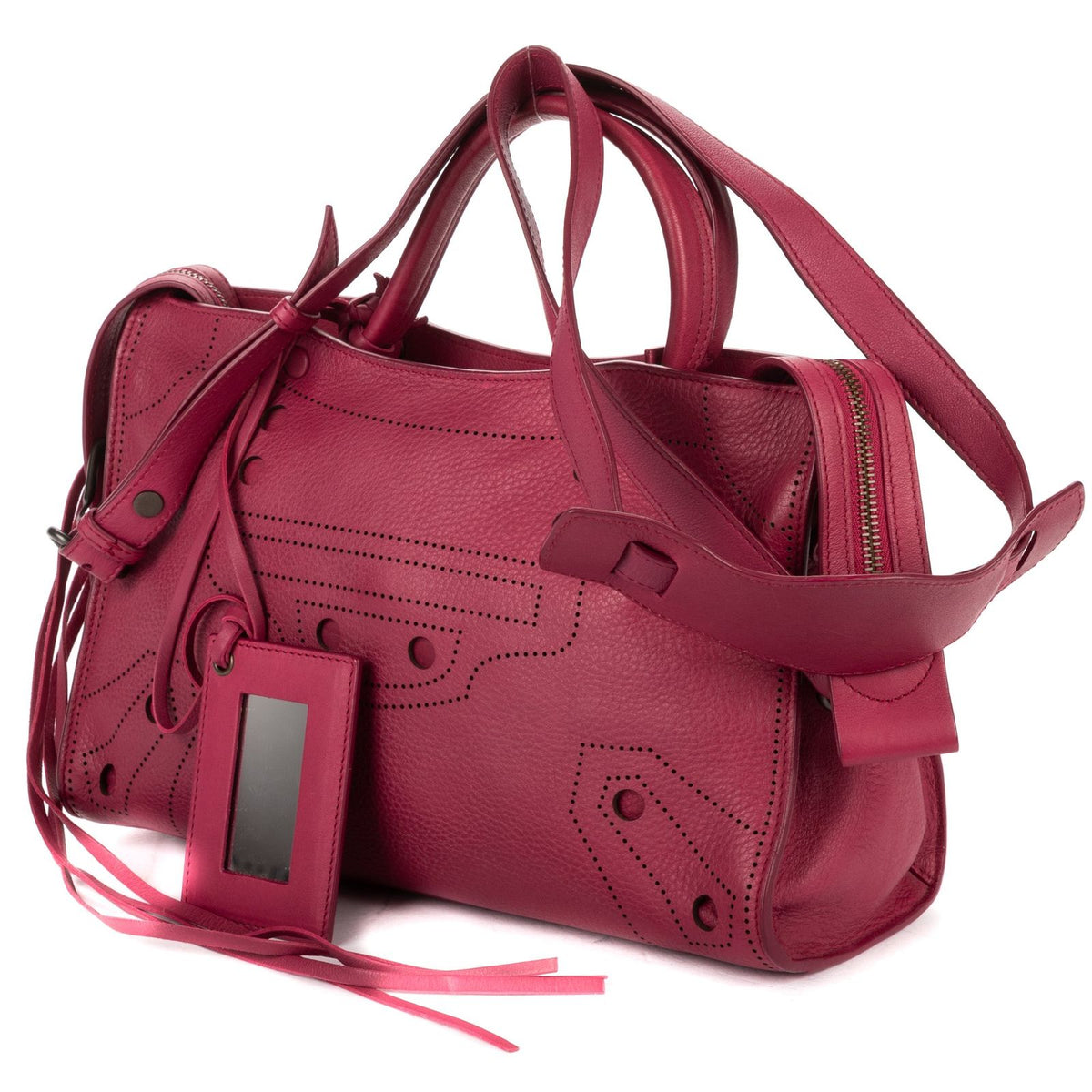 Balenciaga Blackout City Bagdark Pink Ruffle Calfskin Leather Shoulder Bag — view 2
