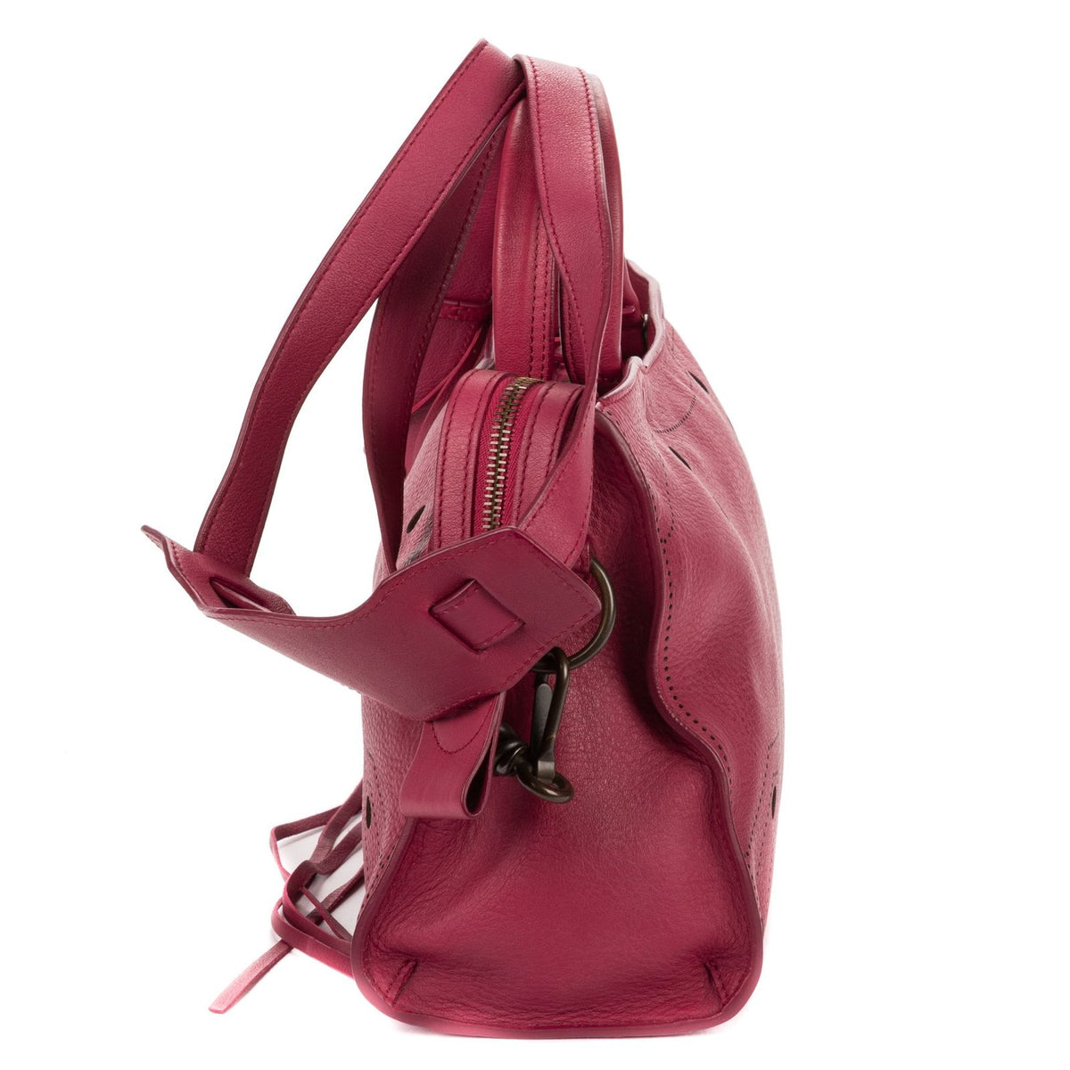 Balenciaga Blackout City Bagdark Pink Ruffle Calfskin Leather Shoulder Bag — view 3