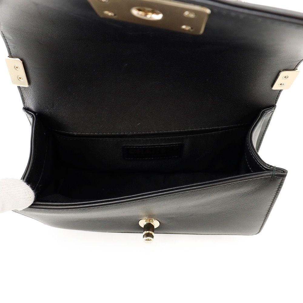 Chanel Chain Shoulder Bag Boy Small Quilted CC Logo Faux Pearl Leather Black — view 7