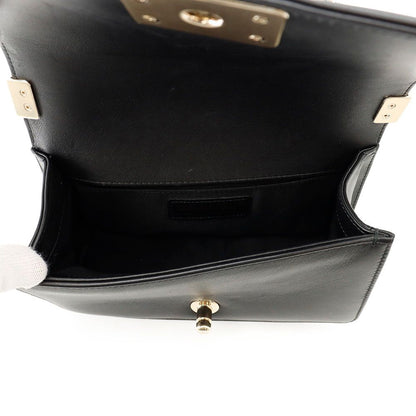 Chanel Chain Shoulder Bag Boy Small Quilted CC Logo Faux Pearl Leather Black — view 7