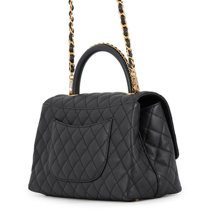 Chanel Handbag Quilted CC Logo Coco Handle Flap Caviar Leather Black — view 2