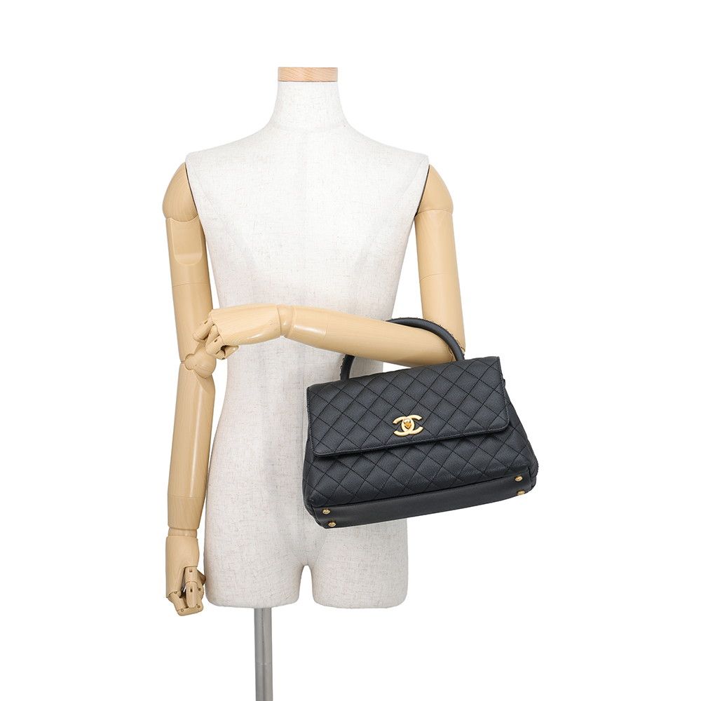 Chanel Handbag Quilted CC Logo Coco Handle Flap Caviar Leather Black — view 4