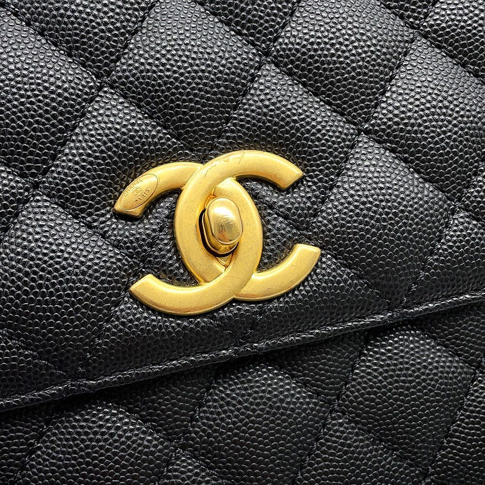 Chanel Handbag Quilted CC Logo Coco Handle Flap Caviar Leather Black — view 7