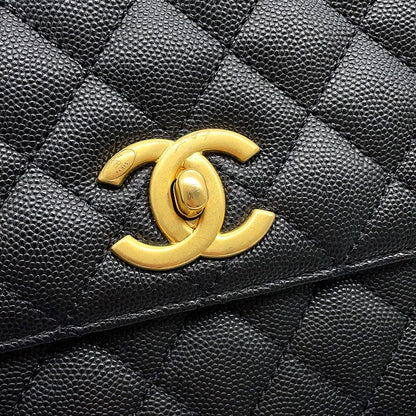 Chanel Handbag Quilted CC Logo Coco Handle Flap Caviar Leather Black — view 7
