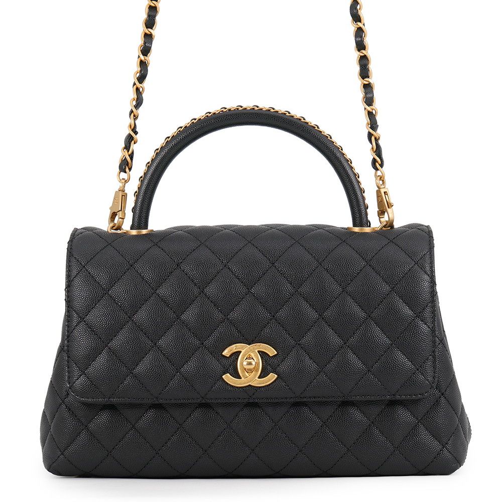 Chanel Handbag Quilted CC Logo Coco Handle Flap Caviar Leather Black