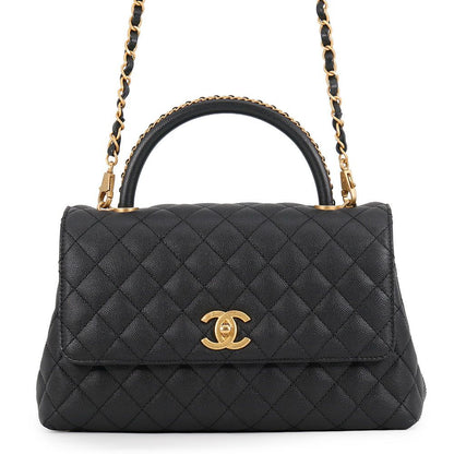 Chanel Handbag Quilted CC Logo Coco Handle Flap Caviar Leather Black