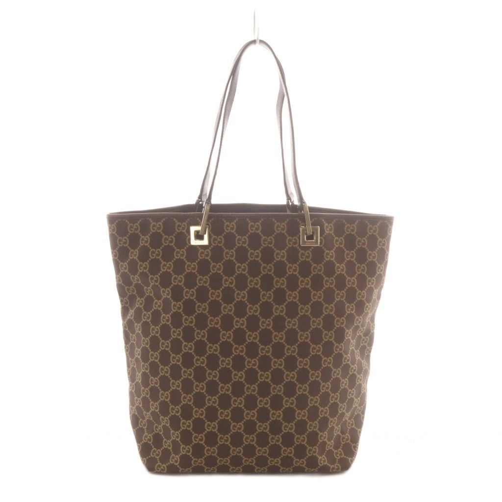 Gucci GG Canvas Tote Bag Brown Leather