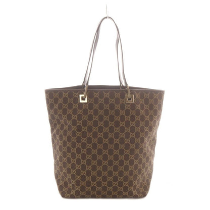 Gucci GG Canvas Tote Bag Brown Leather