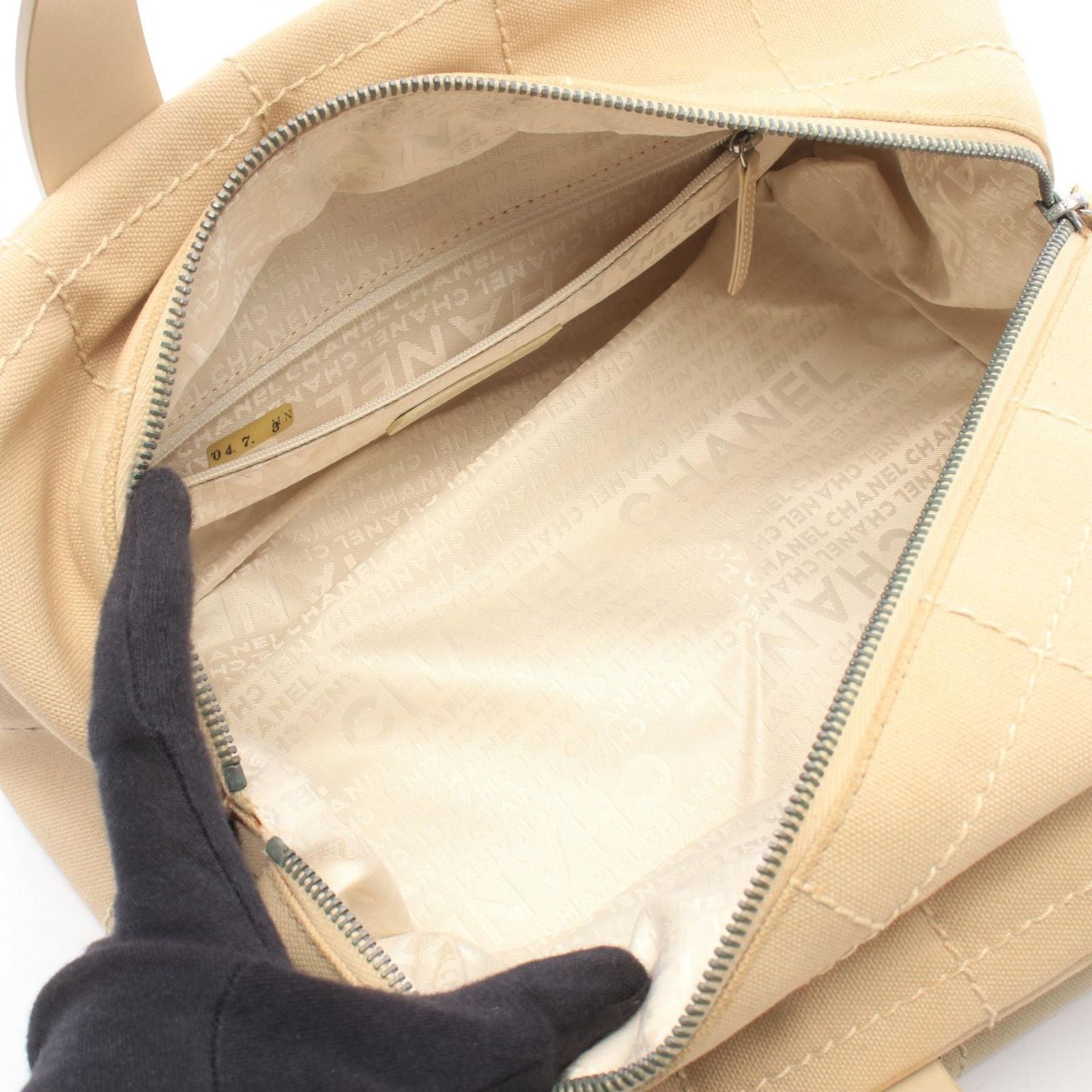 Chanel Choco Bar Beige Canvas Leather Bar Boston Bag — view 3