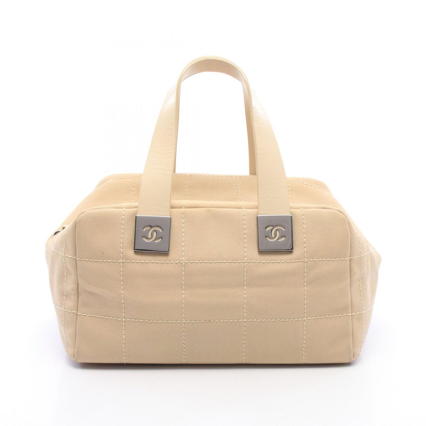 Chanel Choco Bar Beige Canvas Leather Bar Boston Bag