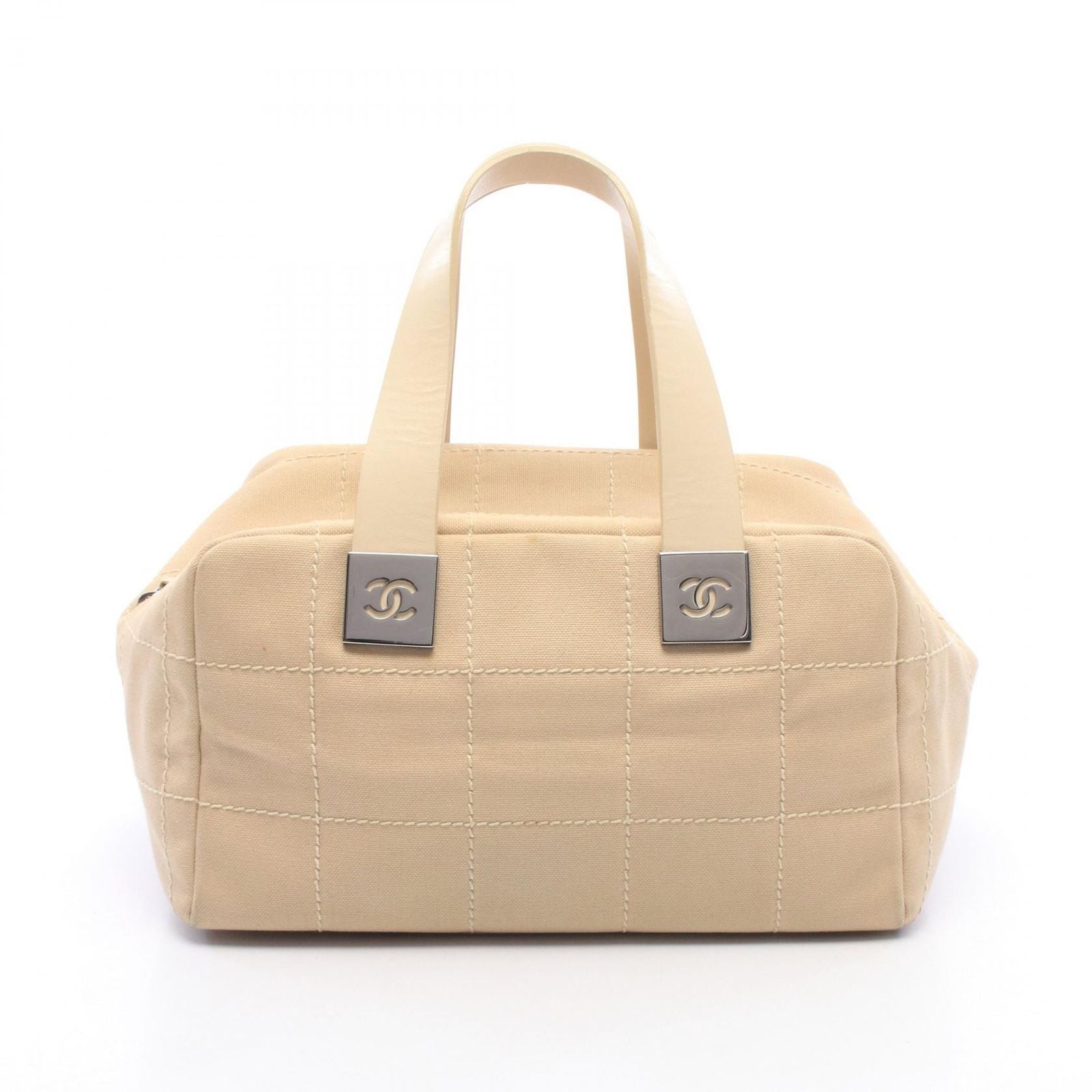 Chanel Choco Bar Beige Canvas Leather Bar Boston Bag