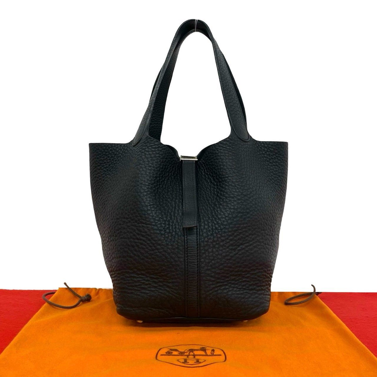 Hermes Picotin Lock MM Taurillon Clemence Leather Handbag Black