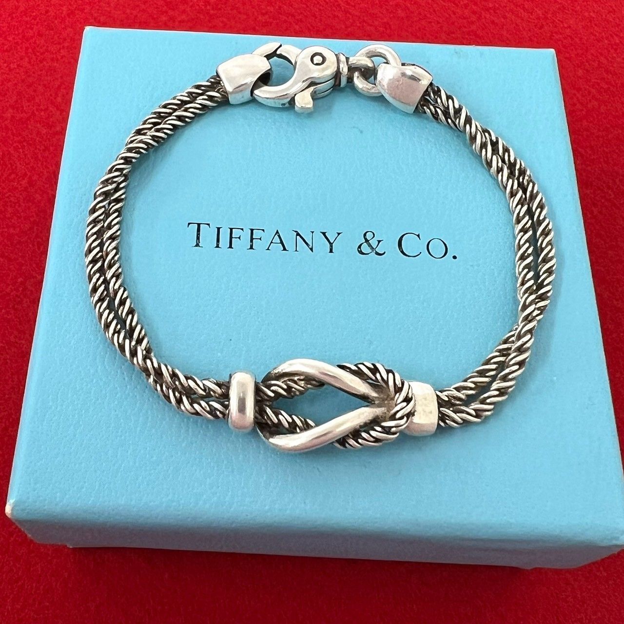 Tiffany & Co Vintage Double Rope Center Knot Bracelet 925 Sterling Silver