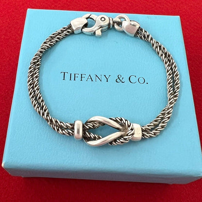 Tiffany & Co Vintage Double Rope Center Knot Bracelet 925 Sterling Silver