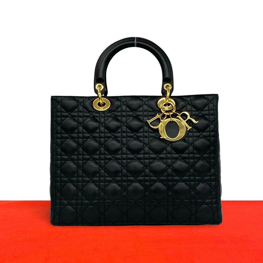 Dior Lady Dior Cannage Lambskin Handbag Mini Tote Black