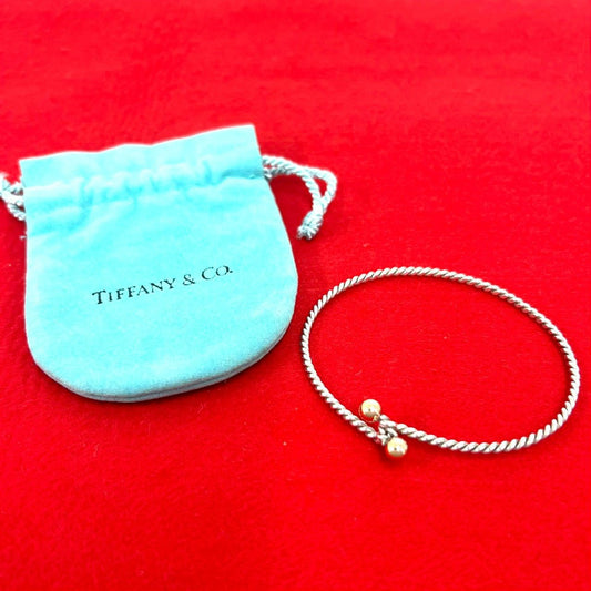 Tiffany & Co Vintage Double Eye Twist Bangle Silver Yellow Gold 18K