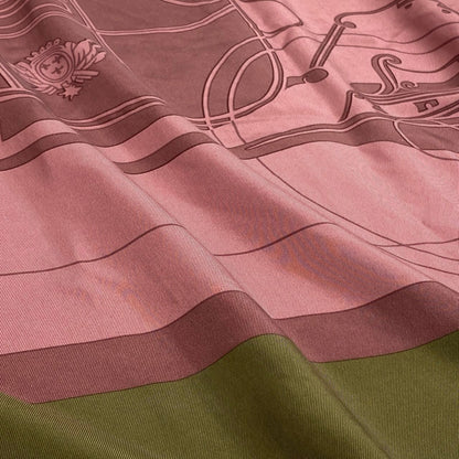 Hermes Carre 130 Ex-Libris Carriage Pink Khaki Silk Scarf — view 3