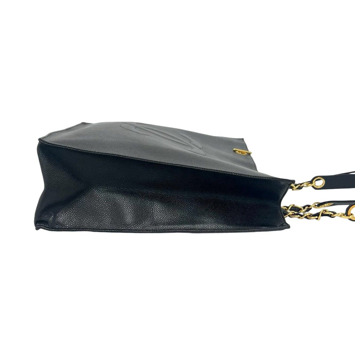 Chanel Vintage CC Logo Caviar Leather Chain Tote Bag Black — view 6