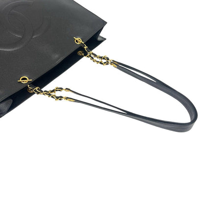 Chanel Vintage CC Logo Caviar Leather Chain Tote Bag Black — view 4