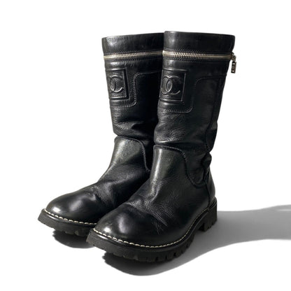 Chanel Engineer Boots CC Logo Black Leather