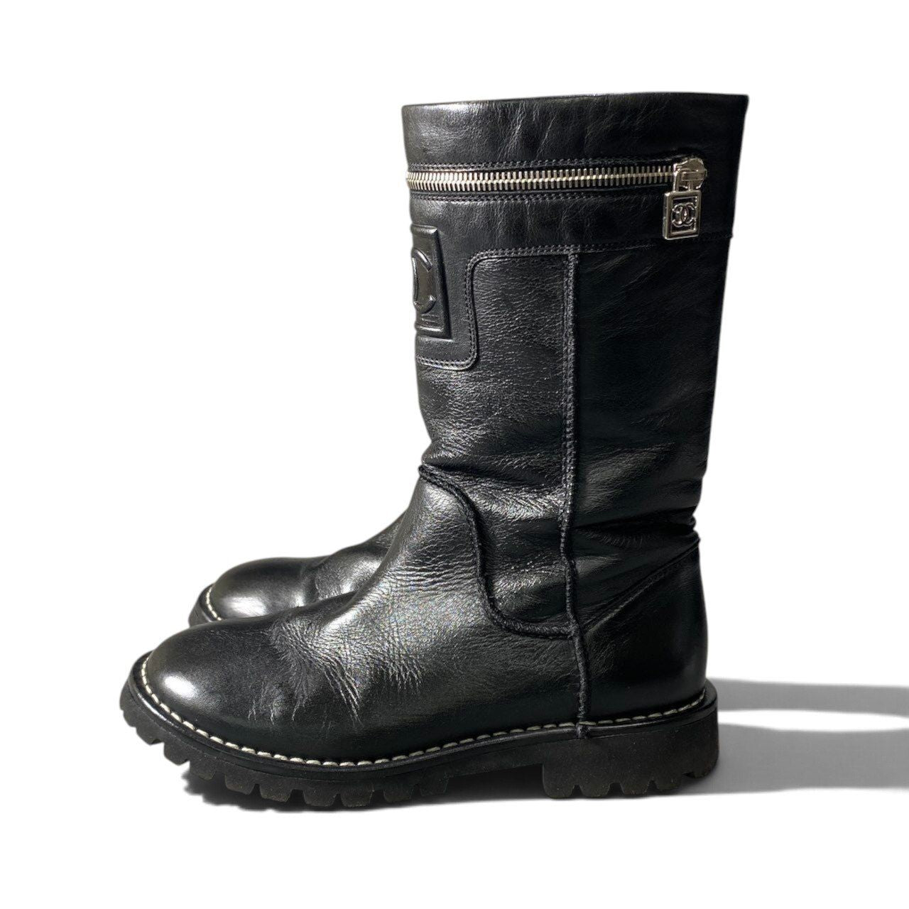 Chanel Engineer Boots CC Logo Black Leather — view 2