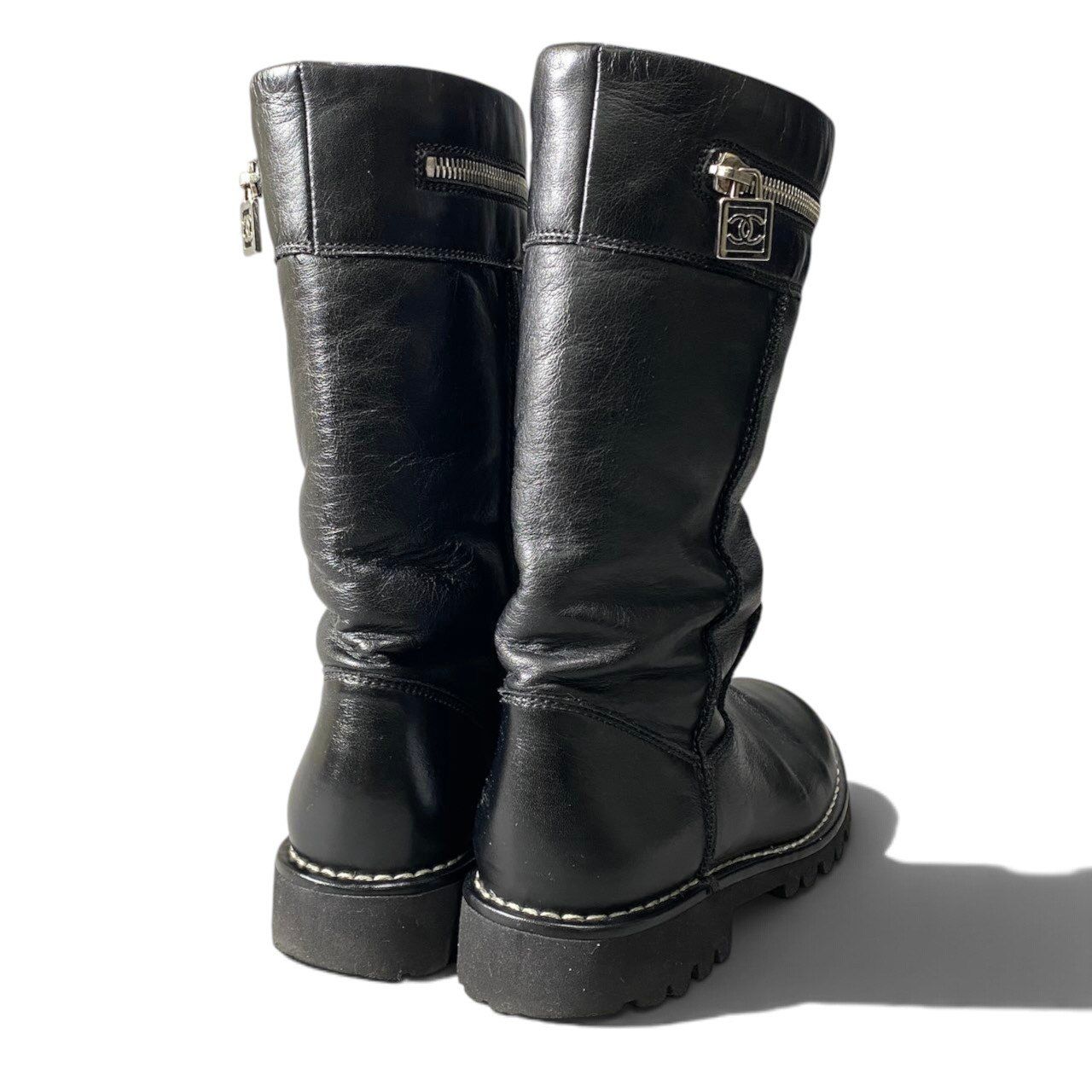 Chanel Engineer Boots CC Logo Black Leather — view 3