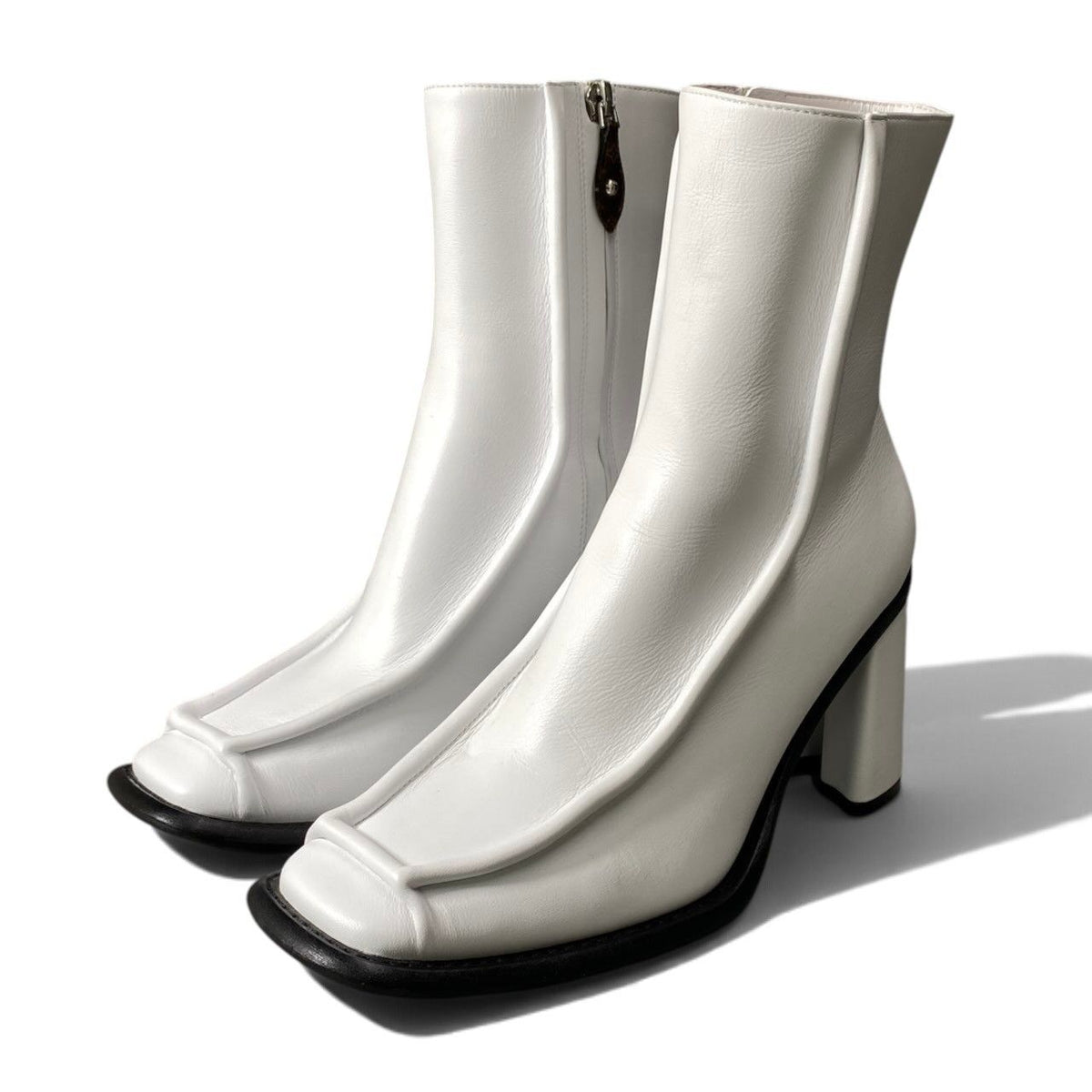 Louis Vuitton Line Chunky Heel Boots White Leather