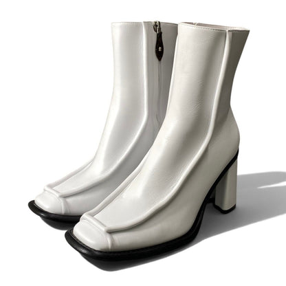 Louis Vuitton Line Chunky Heel Boots White Leather