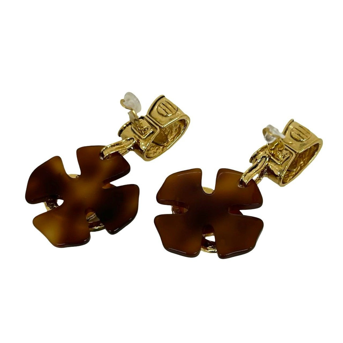 Chanel 94P With Rice CC Logo Marble Plastic Earrings Gold Brown — view 7