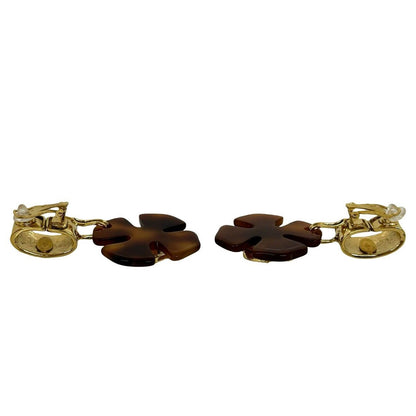 Chanel 94P With Rice CC Logo Marble Plastic Earrings Gold Brown — view 5