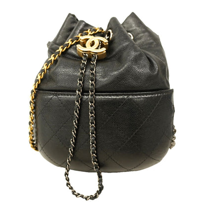 Chanel Shoulder Bag Gabrielle Leather Black Gold Silver