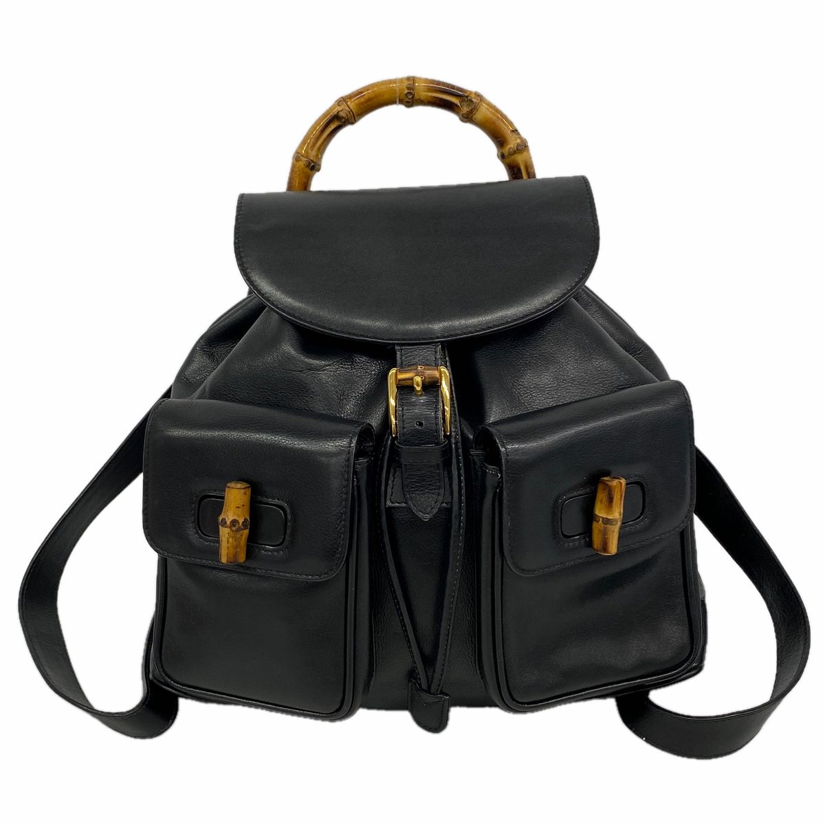 Gucci Backpack Bamboo 003 Leather Black Gold