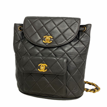 Chanel Backpack Quilted Lambskin Black Gold